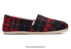 mujer alpargata a cuadros Toms LF64T869 zapatos tartán rojo