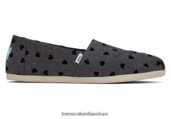 mujer alpargata corazones bordados Toms LF64T8123 zapatos corazones negros