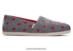 mujer alpargata corazones Toms LF64T8112 zapatos llovizna corazones grises