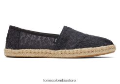 mujer alpargata cuerda encaje floral alpargata Toms LF64T8159 zapatos encaje ramillete negro