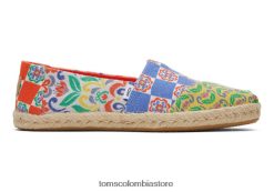 mujer alpargata de cuerda de alpargata Toms LF64T8154 zapatos rojo jacquard de azulejos mediterráneos