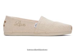 mujer alpargata lino metalizado Toms LF64T845 zapatos melocotón polvoriento metálico
