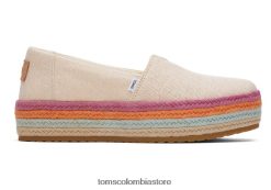 mujer alpargata plataforma valencia Toms LF64T8184 zapatos lino metálico melocotón polvoriento
