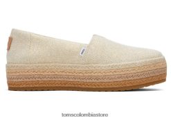 mujer alpargata valencia eco plataforma Toms LF64T8164 zapatos lino metalizado natural oscuro