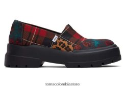 mujer combate bajo Toms LF64T8279 zapatos mosaico de tartán