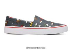 mujer deslizamiento de fenix en snoopy Toms LF64T8309 zapatos imprimir negro mate
