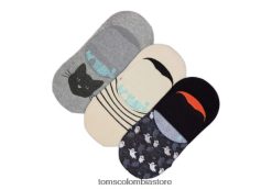 mujer Paquete de 3 pares de calcetines Ultimate No Show Spooky Toms LF64T8360 accesorios gato rayas fantasmas