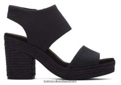 mujer sandalia mallorca plataforma cuerda Toms LF64T8209 zapatos tejido de canasta negra