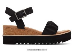 mujer sandalias diana con cuña tejida fruncida Toms LF64T8199 zapatos tejido fruncido negro