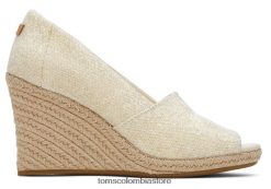 mujer tacón de cuña michelle Toms LF64T8218 zapatos lino metalizado natural oscuro