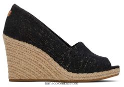 mujer tacón de cuña michelle Toms LF64T8219 zapatos lino metalizado negro