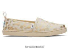 niños alpargata juvenil flor floral flor dorada Toms LF64T8537 zapatos hoja de oro natural