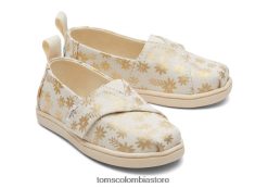 niños pequeña alpargata hoja de oro flores florales Toms LF64T8507 zapatos hoja de oro natural